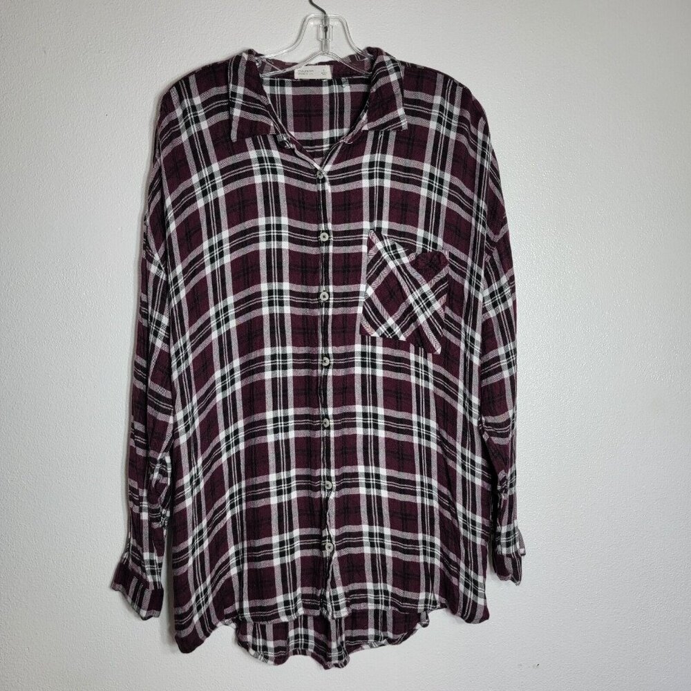 Maurices Flannel Top Plus Size 2X Long Sleeve Button Up Collared Soft Rayon